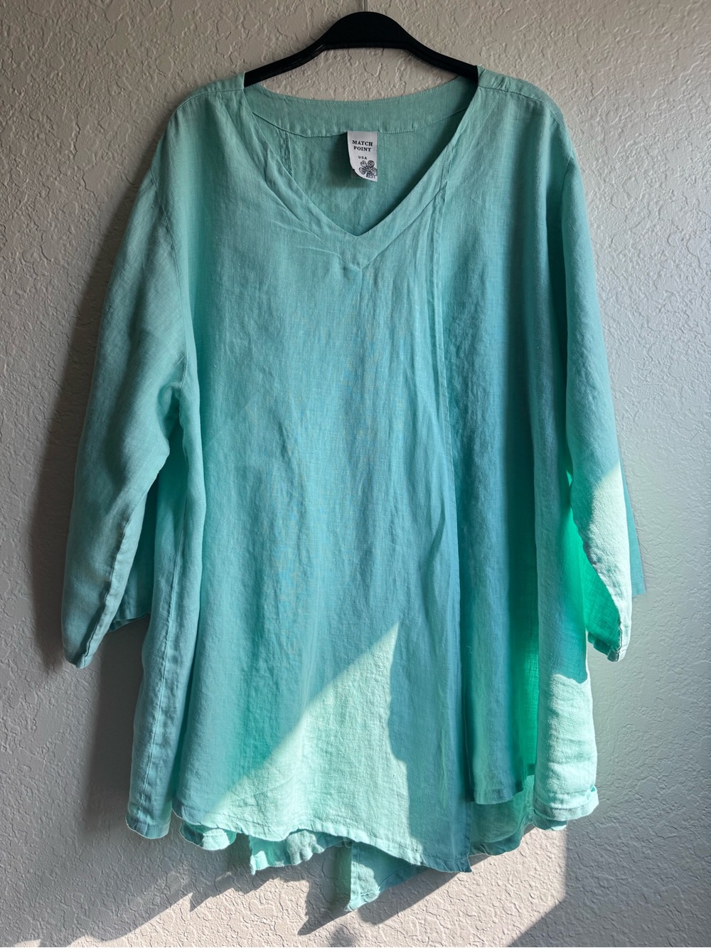 Match Point Linen Overlap Front Tunic Top Mint Green XL